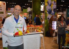Chris Pollock with BC Tree Fruits shows a bag with Ambrosia apples. Canadian Ambrosia apples were rebranded exactly a year ago.